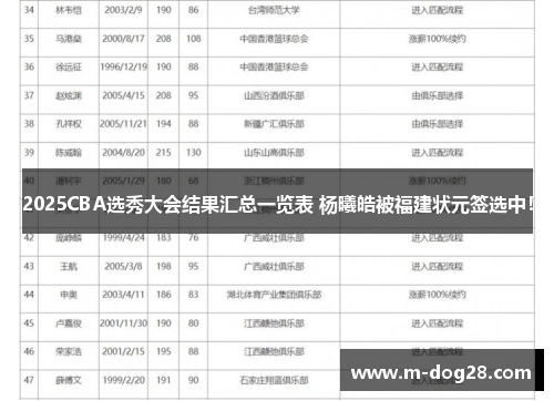 2025CBA选秀大会结果汇总一览表 杨曦皓被福建状元签选中！